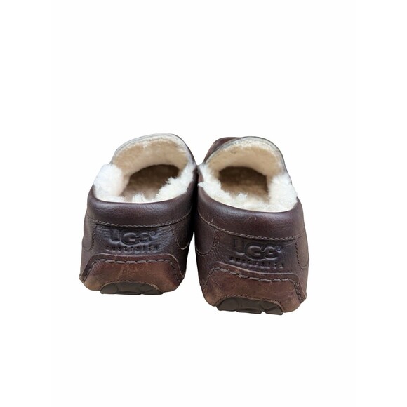 UGG Men\'s Ascot Slippers Dark Spice Brown Leather House Shoes 5379 Size 13 Clean main image 4